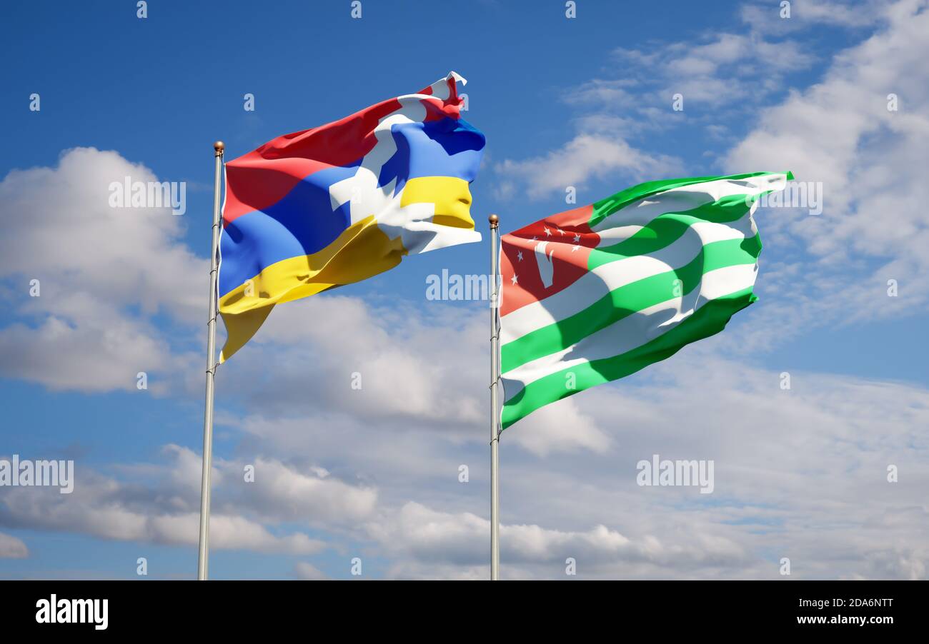 Beautiful national state flags of Abkhazia and Artsakh together at the ...