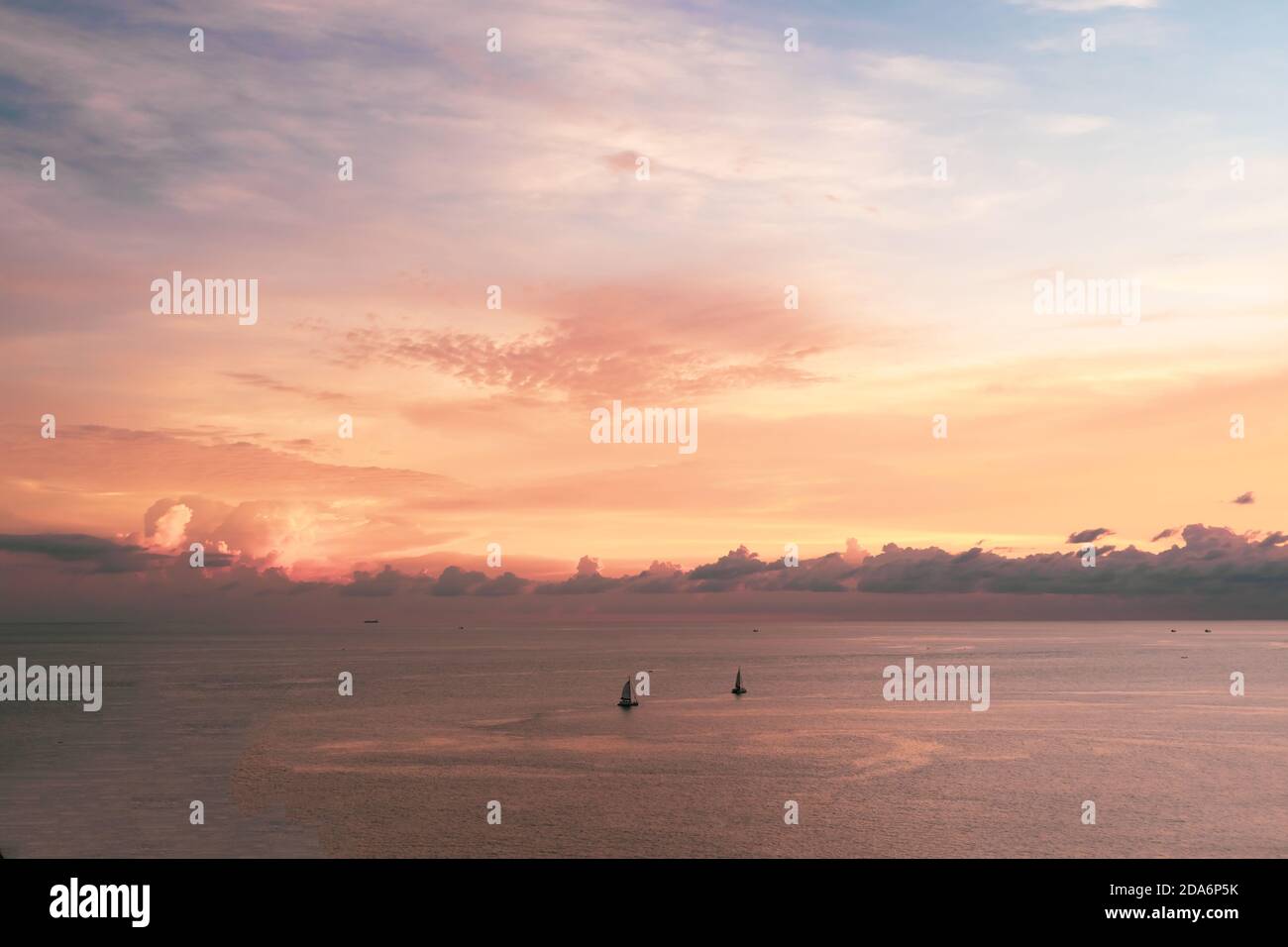 High angle view of sea view with sunset sky background Stock Photo - Alamy