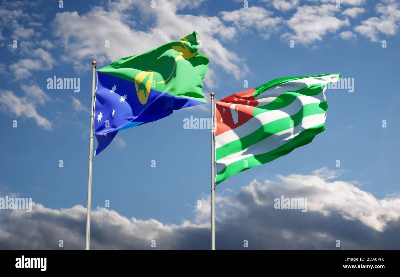 Beautiful national state flags of Abkhazia and Christmas Island ...