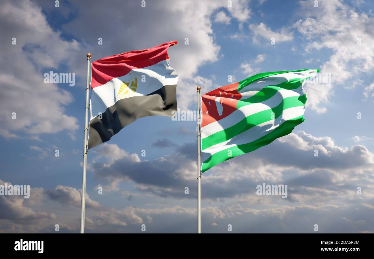 Beautiful national state flags of Egypt and Abkhazia together at the ...