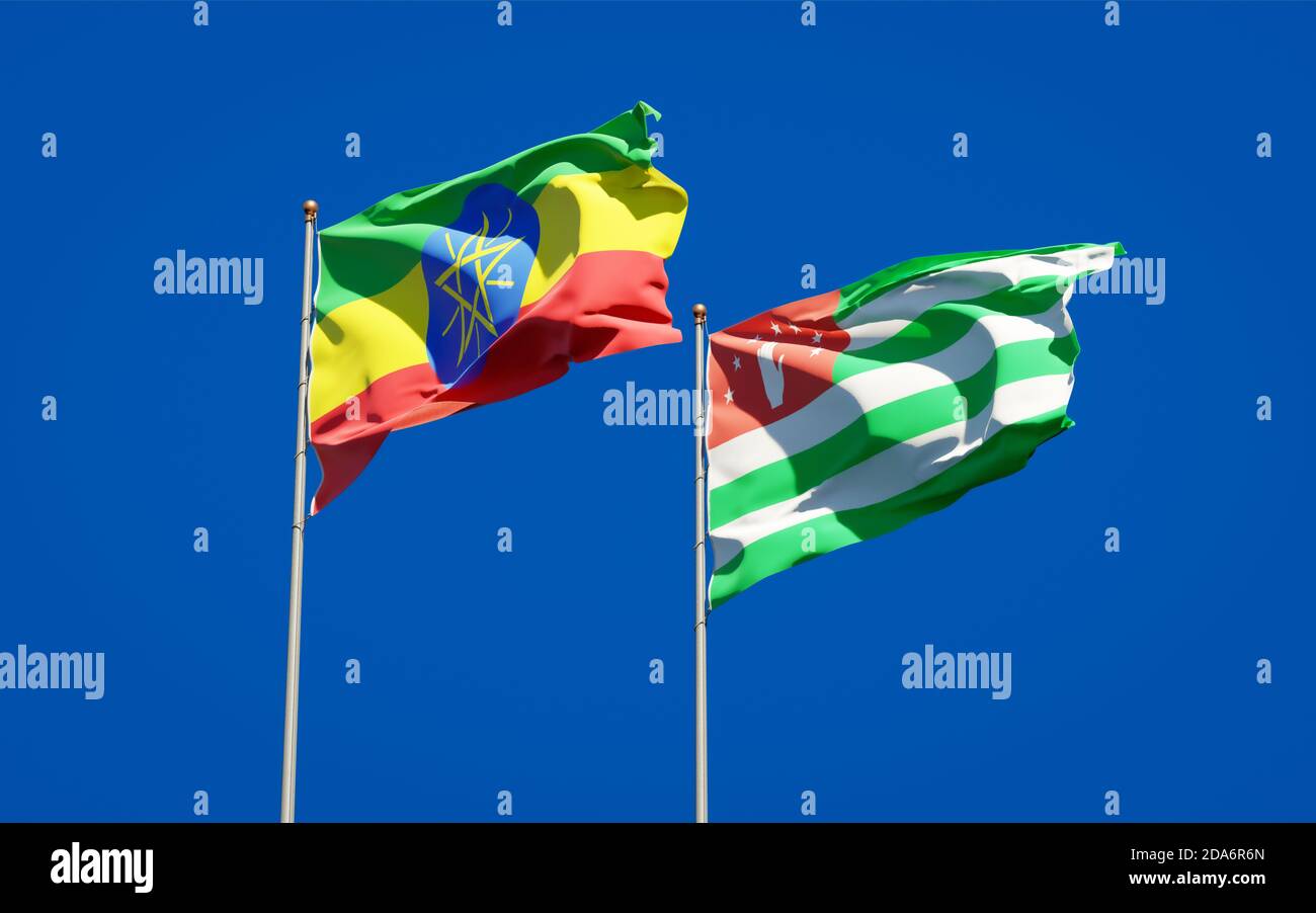 Beautiful national state flags of Ethiopia and Abkhazia together at the ...