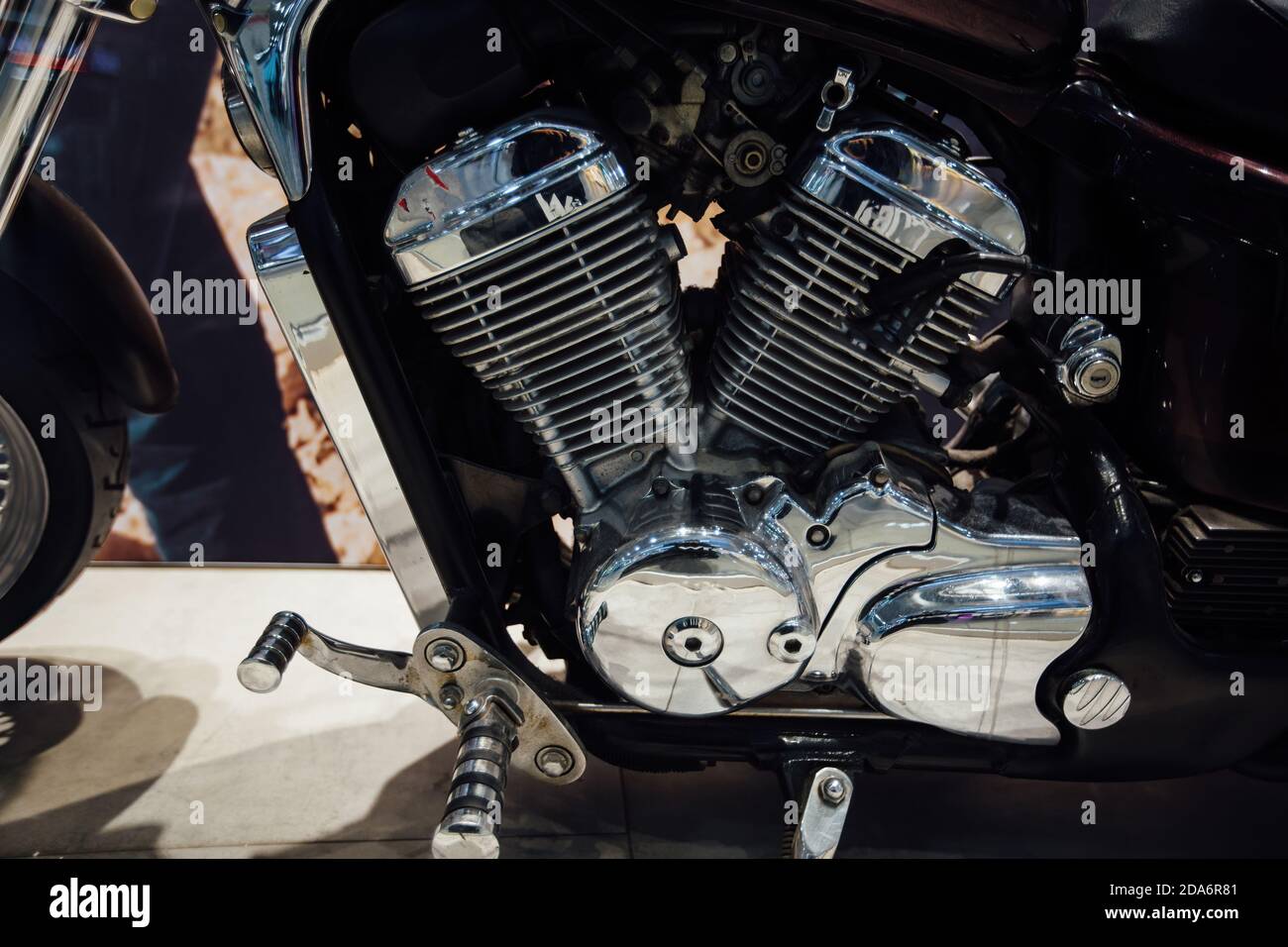 The Motorcycle engine, close up view of cylinders Stock Photo