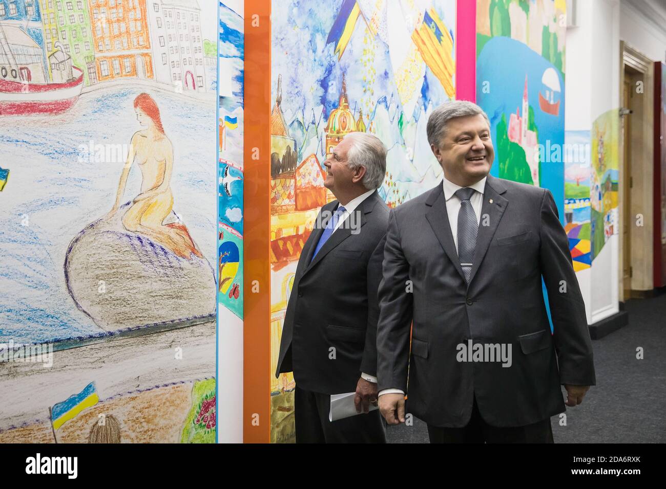 KIEV, UKRAINE - Jul 09, 2017: President of Ukraine Petro Poroshenko and United States Secretary of State Rex Tillerson during a meeting in Kiev Stock Photo