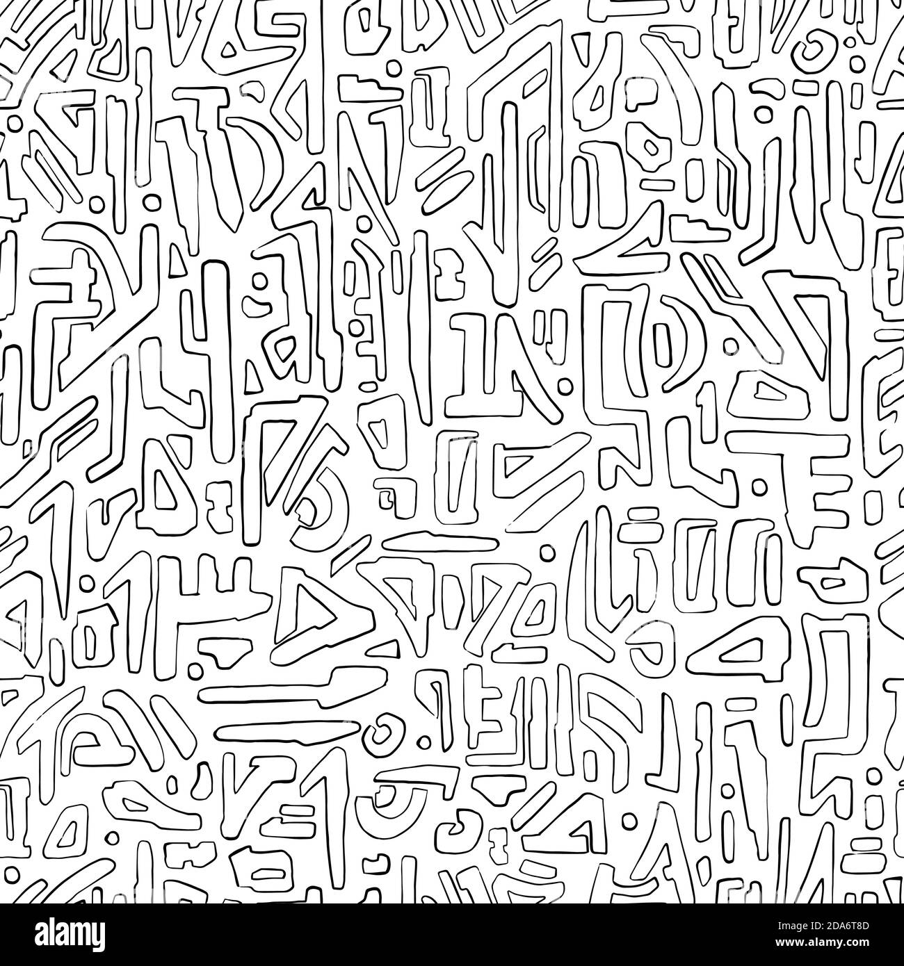 Alien hieroglyph seamless pattern. Black and white doodle style vector illustration pattern for surface, t shirt design, print, poster, icon, web, gra Stock Vector