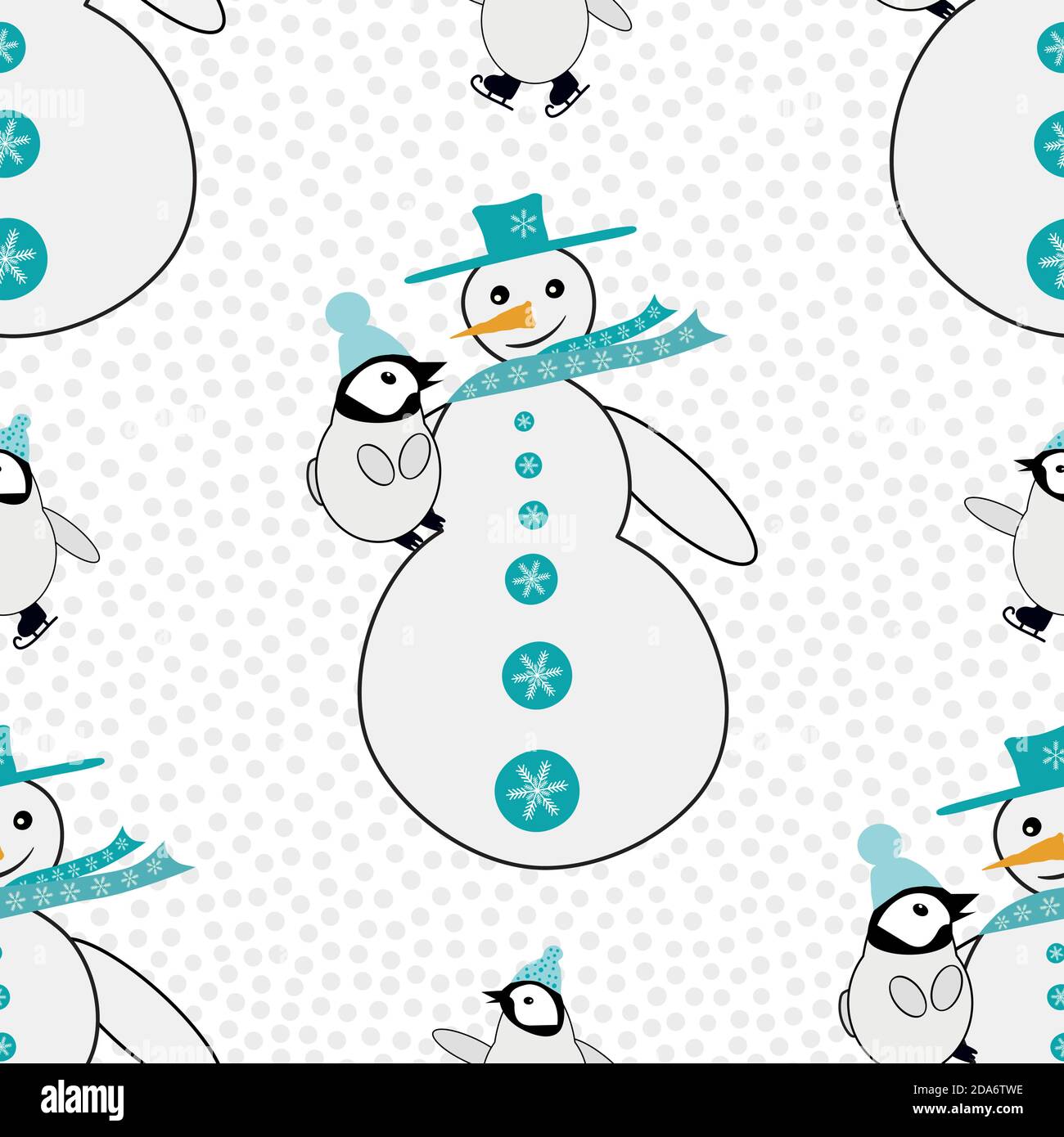 https://c8.alamy.com/comp/2DA6TWE/snowman-cuddles-baby-penguin-plus-skating-emperor-chick-seamless-vector-pattern-background-blue-white-winter-scene-backdrop-with-snowball-texture-2DA6TWE.jpg