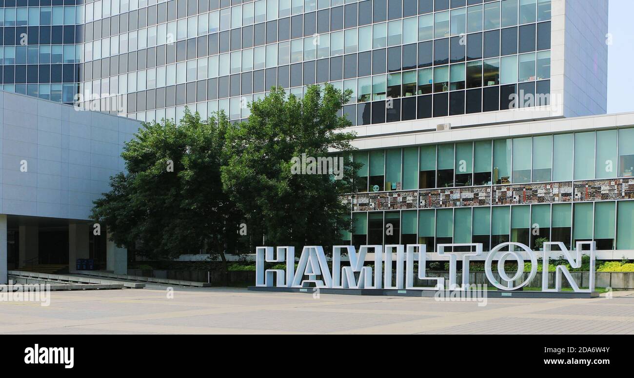 The City Hall in Hamilton, Ontario with sign in front Stock Photo Alamy