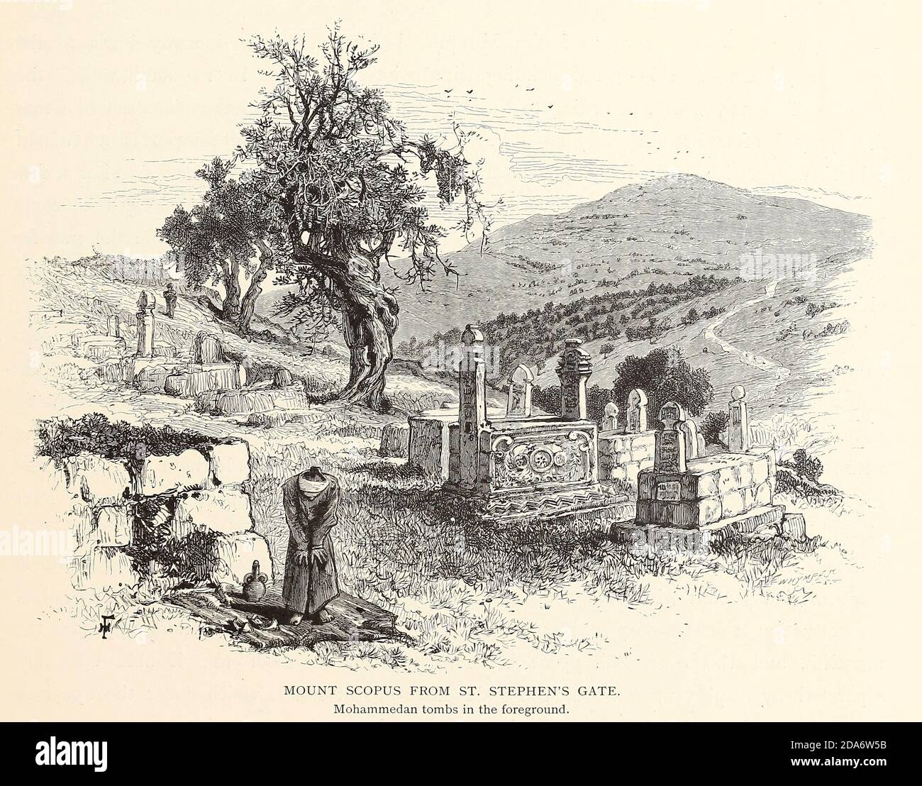Mount Scoupus from St. Stephen's Gate, Jerusalem. from the book Picturesque Palestine, Sinai, and Egypt By  Colonel Wilson, Charles William, Sir, 1836-1905. Published in New York by D. Appleton and Company in 1881  with engravings in steel and wood from original Drawings by Harry Fenn and J. D. Woodward Volume 1 Stock Photo