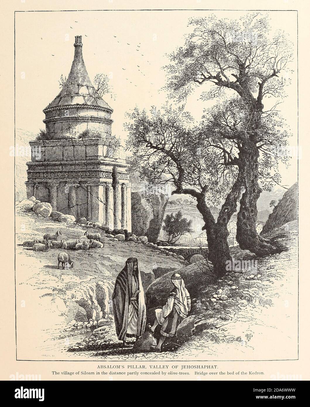 Absalom's Pillar, Valley of Jehoshaphat, Jerusalem from the book Picturesque Palestine, Sinai, and Egypt By  Colonel Wilson, Charles William, Sir, 1836-1905. Published in New York by D. Appleton and Company in 1881  with engravings in steel and wood from original Drawings by Harry Fenn and J. D. Woodward Volume 1 Stock Photo