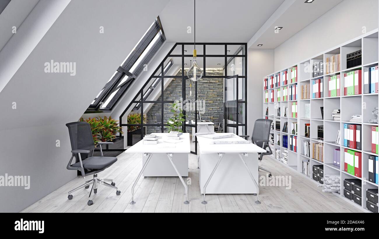 contemporary office interior. 3d rendering design concept Stock Photo ...