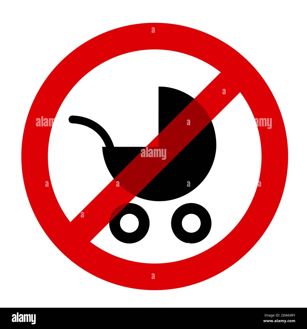 Baby carriage is crossed out - child, and baby is prohibited, banned and forbidden. Symbol as metaphor of being childless, child-free and infertile. V Stock Photo