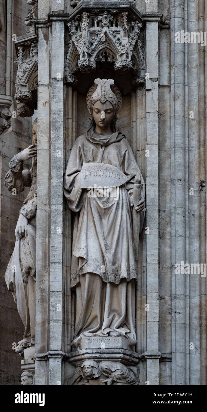 sculpture 'Prudentia' at the old town hall in Brussels Stock Photo