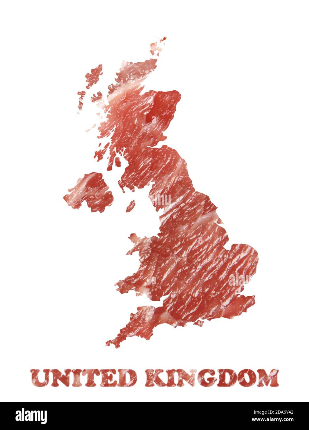 Vertical shot of a beef salami shaped like a United Kingdom map isolated on white background Stock Photo