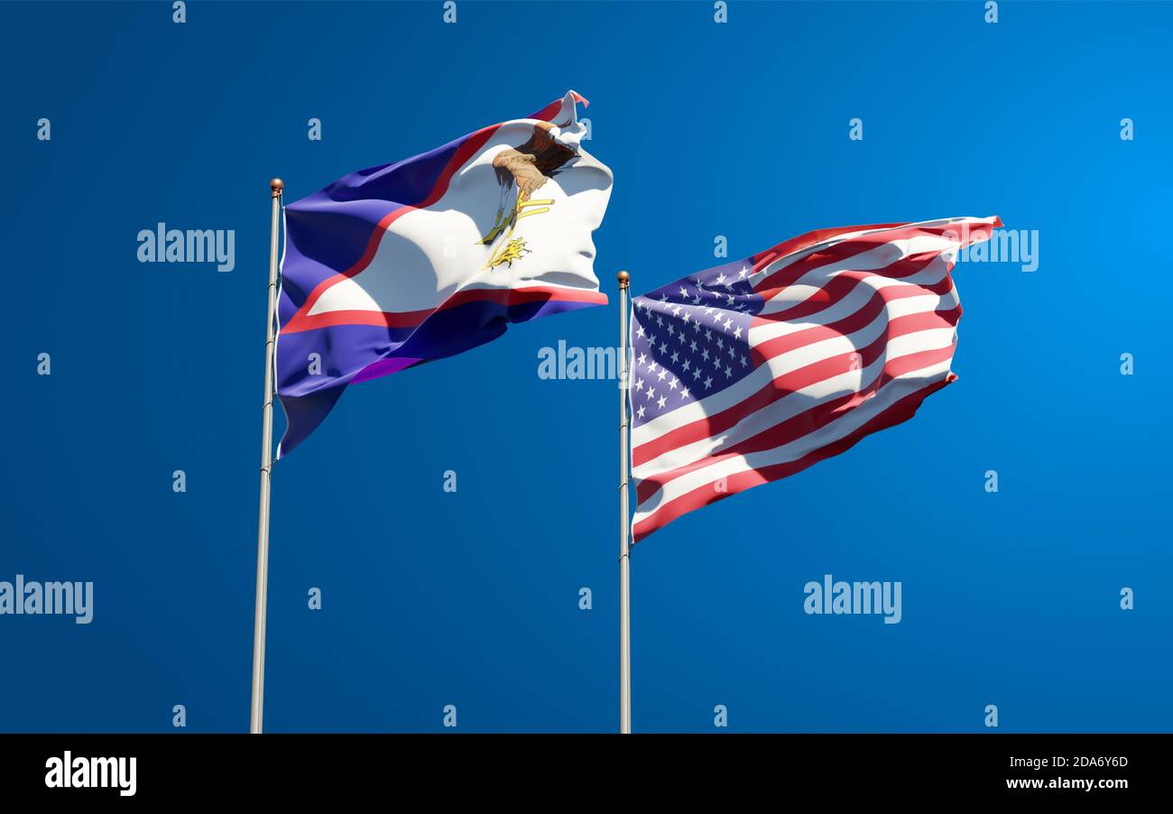 Beautiful national state flags of USA and American Samoa together at ...