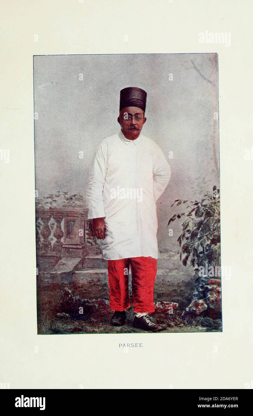 Parsee [also Parsi originally from Persia] Man from Typical Pictures of Indian Natives Being reproduction from Specially prepared hand-colored photographs. By F. M. Coleman (Times of India) Seventh Edition Bombay 1902 Stock Photo
