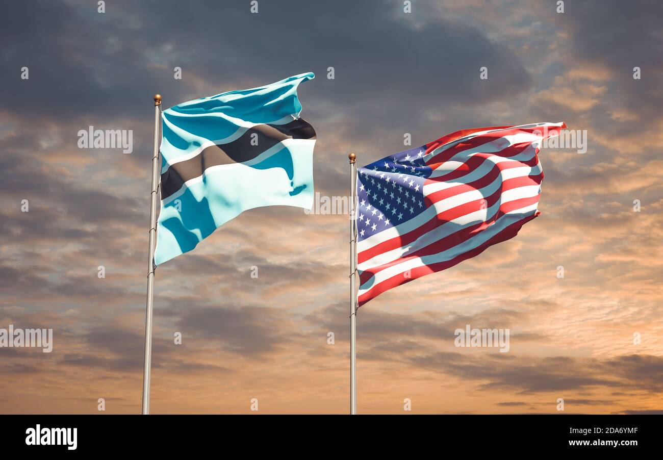 Beautiful national state flags of USA and Botswana together at the sky ...