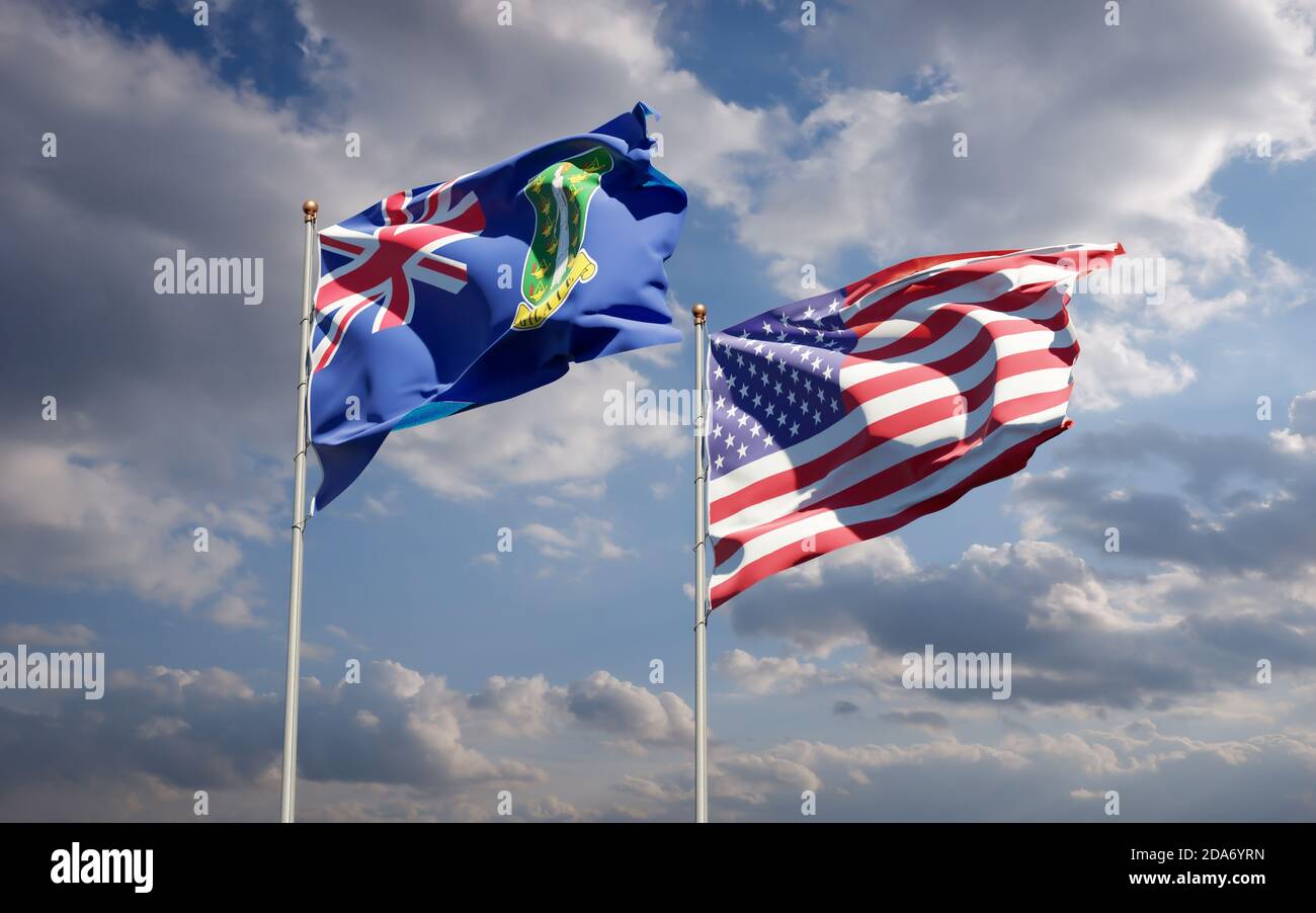 Beautiful national state flags of USA and British Virgin Islands ...