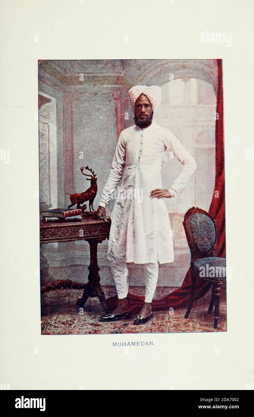 Mohamedan [Mohammedan] Moslem Man in traditional dress Typical Pictures of Indian Natives Being reproduction from Specially prepared hand-colored photographs. By F. M. Coleman (Times of India) Seventh Edition Bombay 1902 Stock Photo