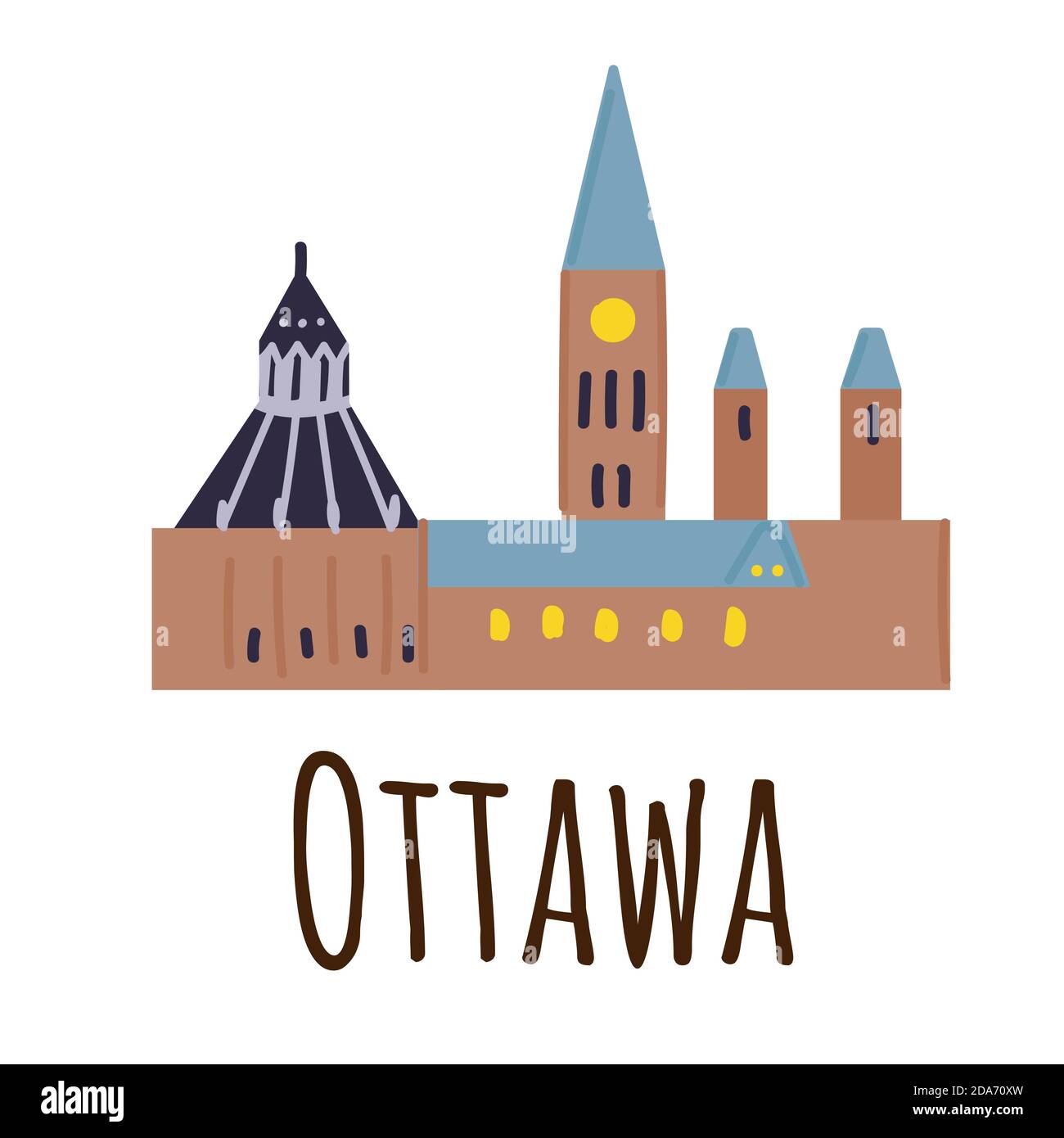 Town hall in Ottawa. Hand drawn vector illustration isolated on white background. Stock Vector