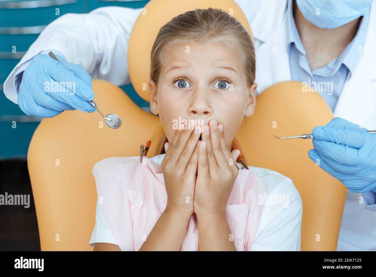 Work with children, dental examination and orthodontics Stock Photo
