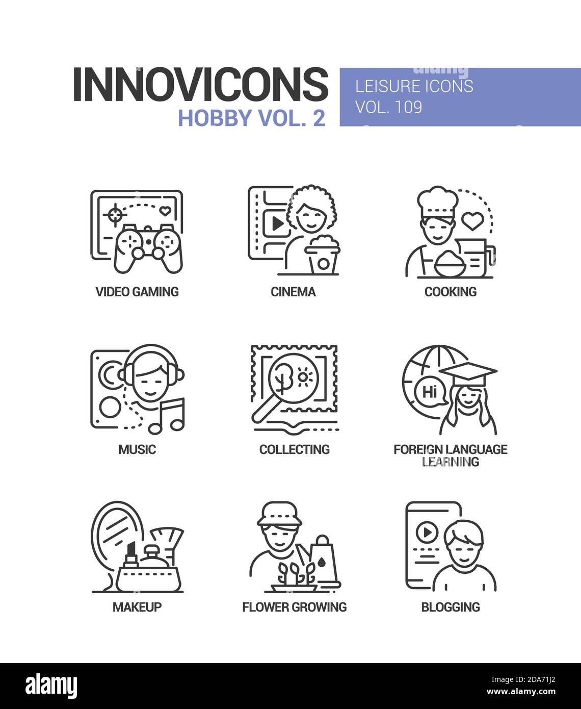 Hobby and activities - line design style icons set Stock Vector Image ...