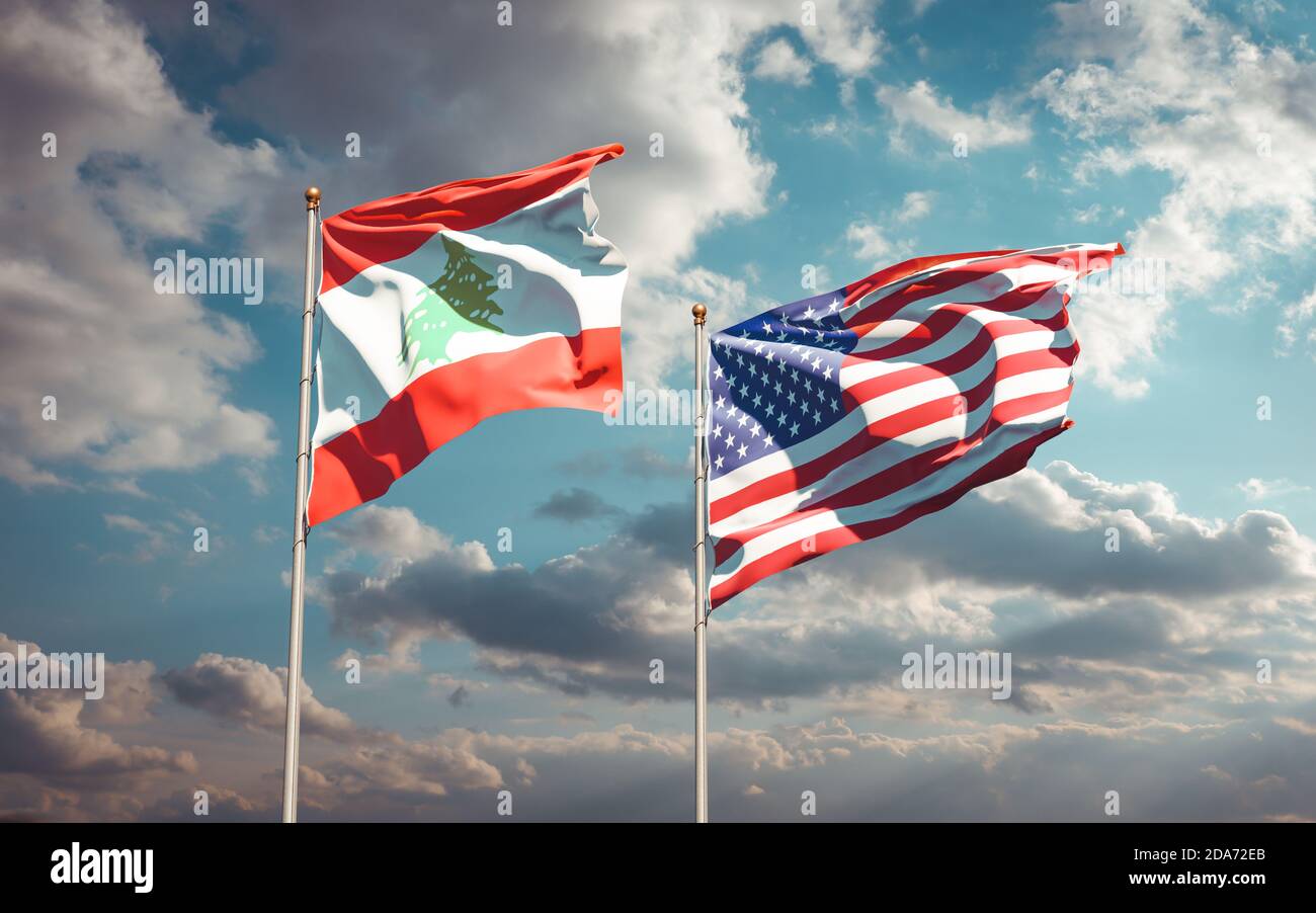 Beautiful National State Flags Of Lebanon And USA Together At The Sky Beautiful National State Flags Of Lebanon And Usa Together At The Sky Background 3d Artwork Concept 2DA72EB 