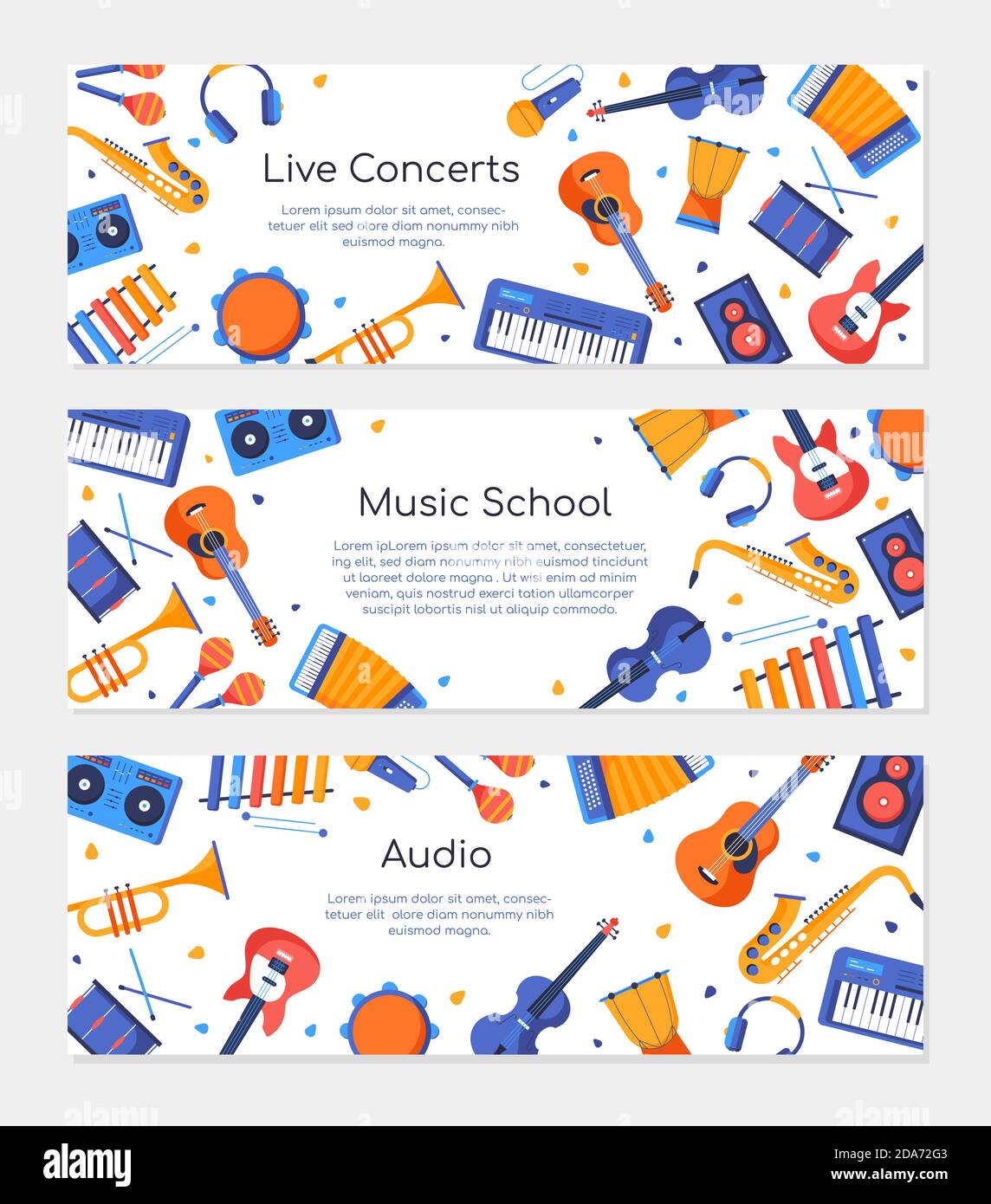 Music school - set of colorful flat design style banners Stock Vector ...