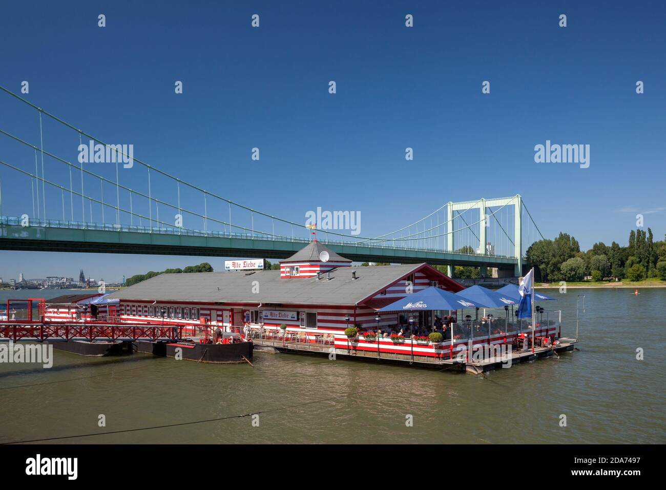 geography / travel, Germany, North Rhine-Westphalia, Cologne, boat house 'Alte Liebe' at Rhine riverba, Additional-Rights-Clearance-Info-Not-Available Stock Photo
