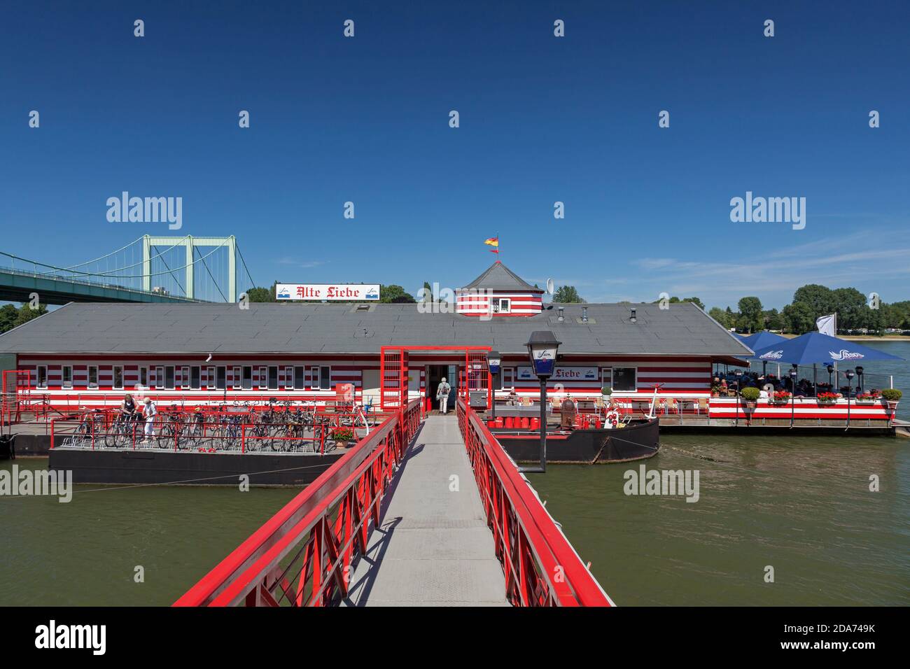 geography/travel, Germany, North Rhine-Westphalia, Cologne, boat house 'Alte Liebe' at Rhine riverbank, Additional-Rights-Clearance-Info-Not-Available Stock Photo