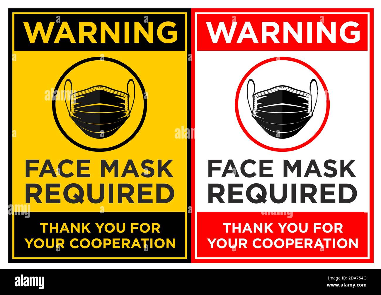 Face mask required sign. Vertical warning signage for restaurant, cafe and retail business. Illustration, vector Stock Vector