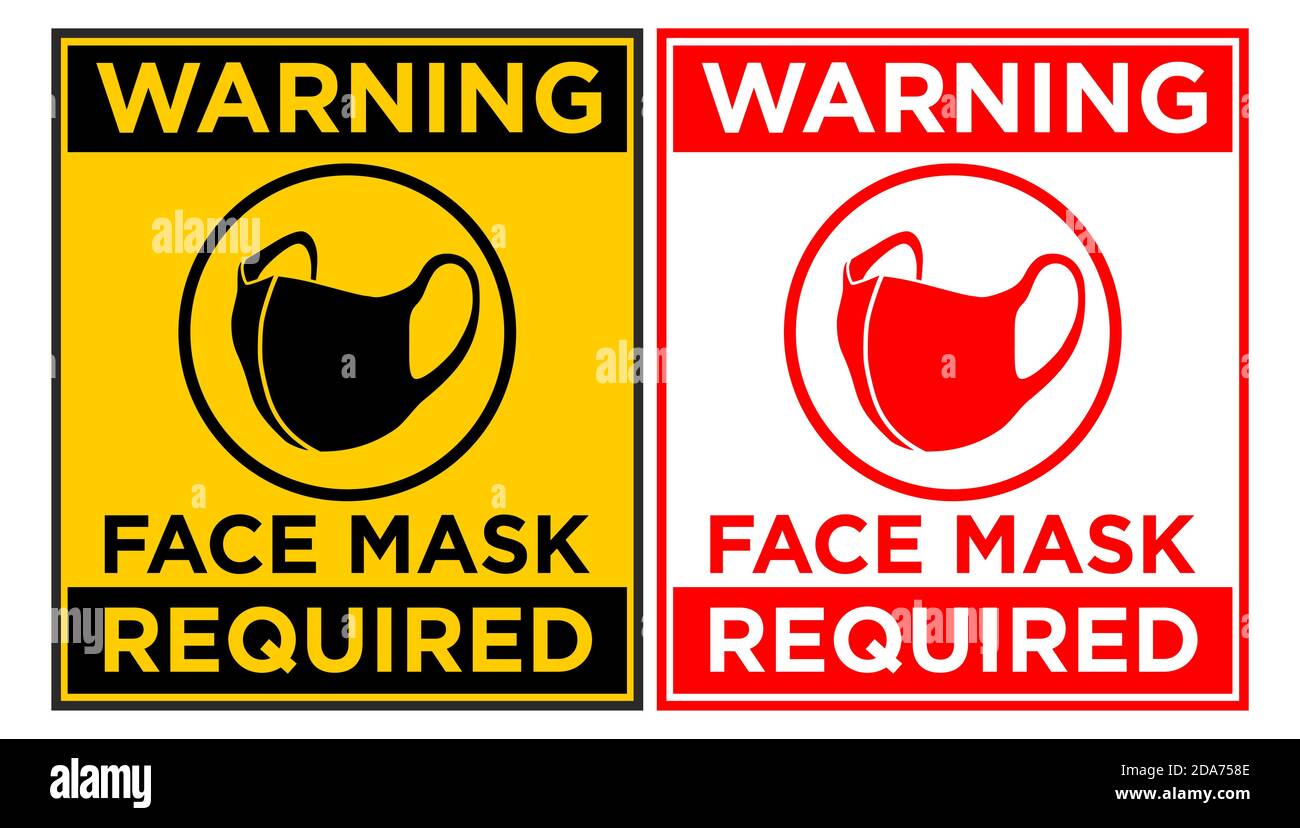 Face mask required sign. Vertical warning signage for restaurant, cafe