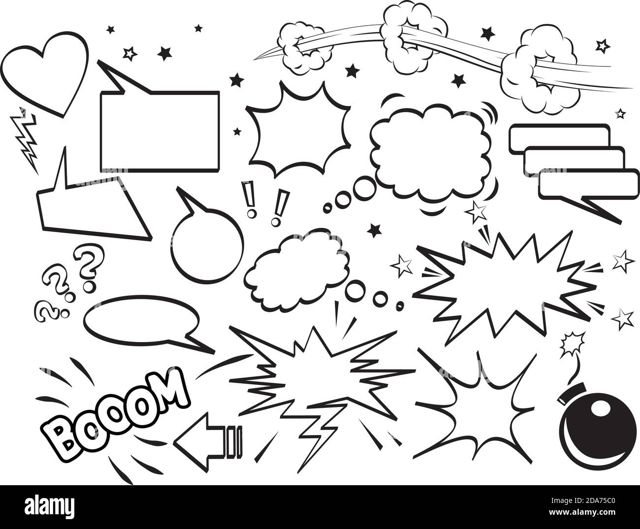 Comic speech bubbles set. Vector, black and white Stock Vector