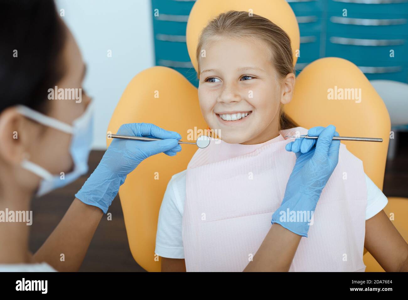 Routine check-ups, snow-white smile and pediatric dentistry Stock Photo