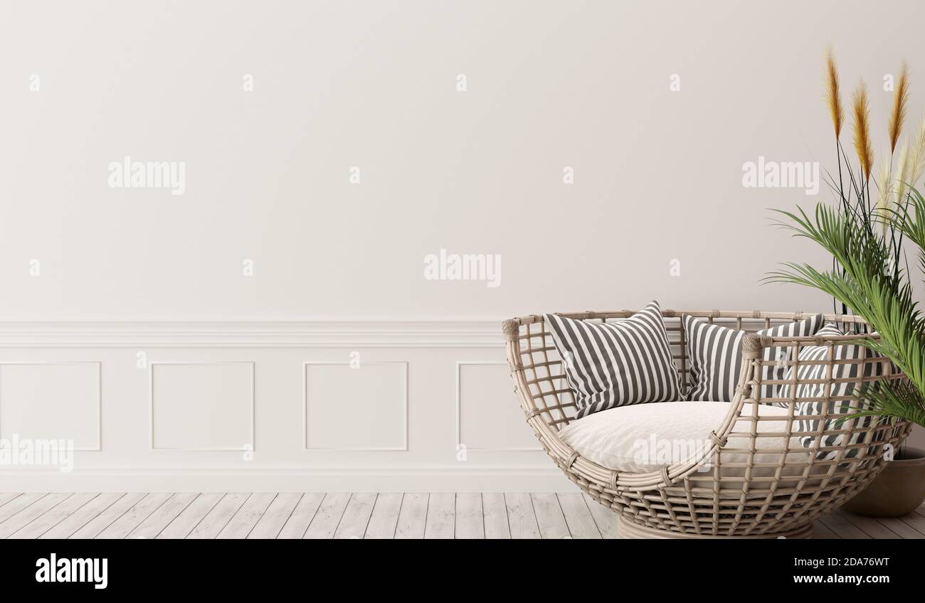 White wall with chair in living room. 3d render Stock Photo