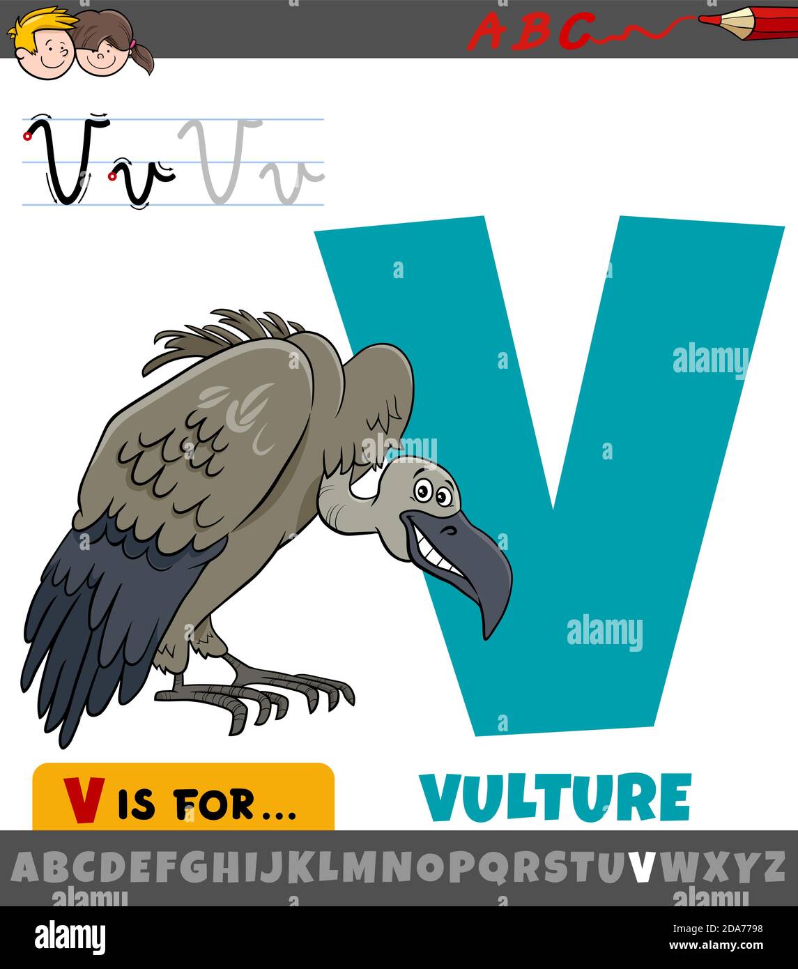 Educational Cartoon Illustration of Letter V from Alphabet with Vulture  Bird Animal Character for Children Stock Vector Image & Art - Alamy