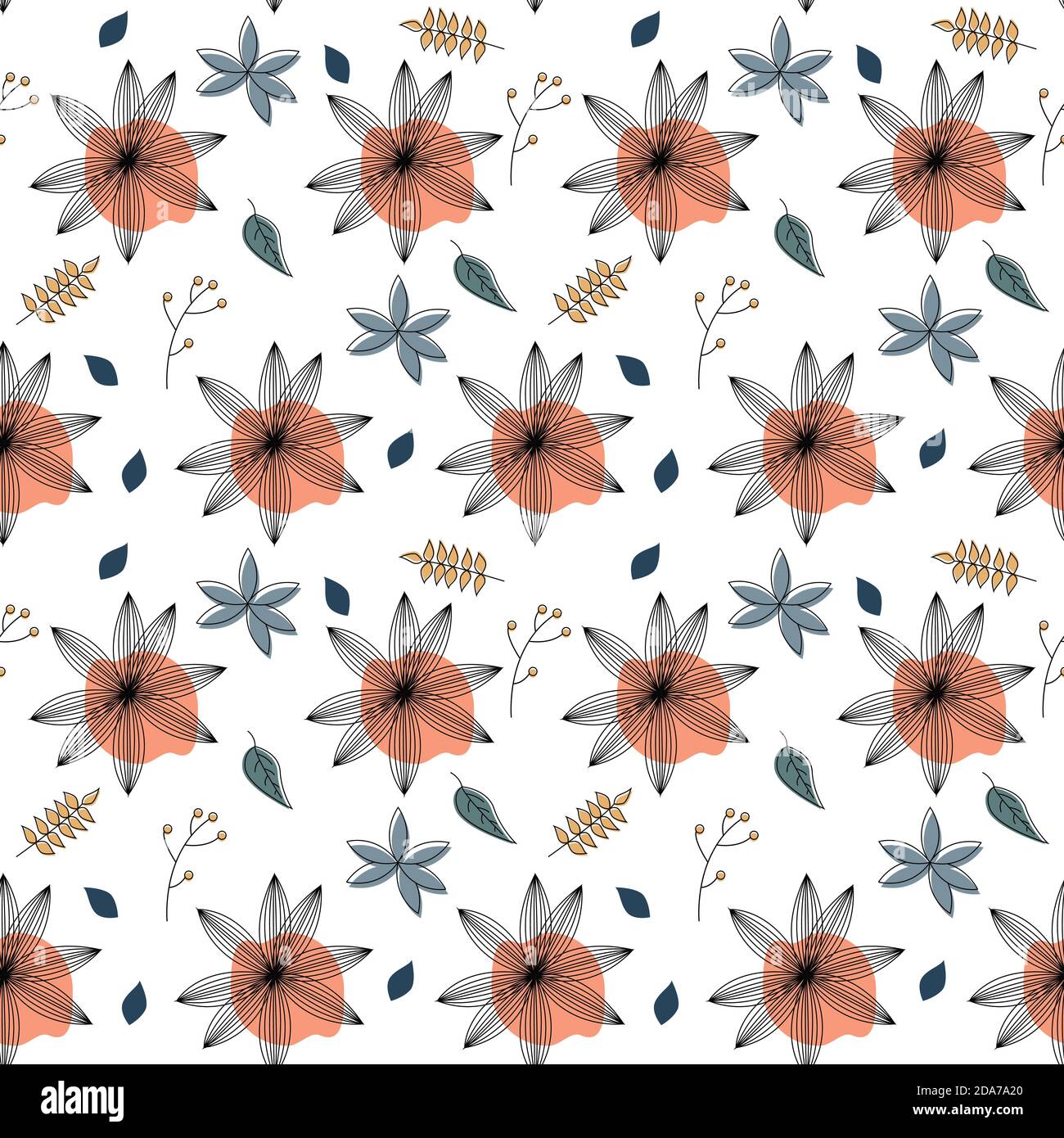 Cartoon flowers and rowan berries seamless vector pattern. Pattern is ...
