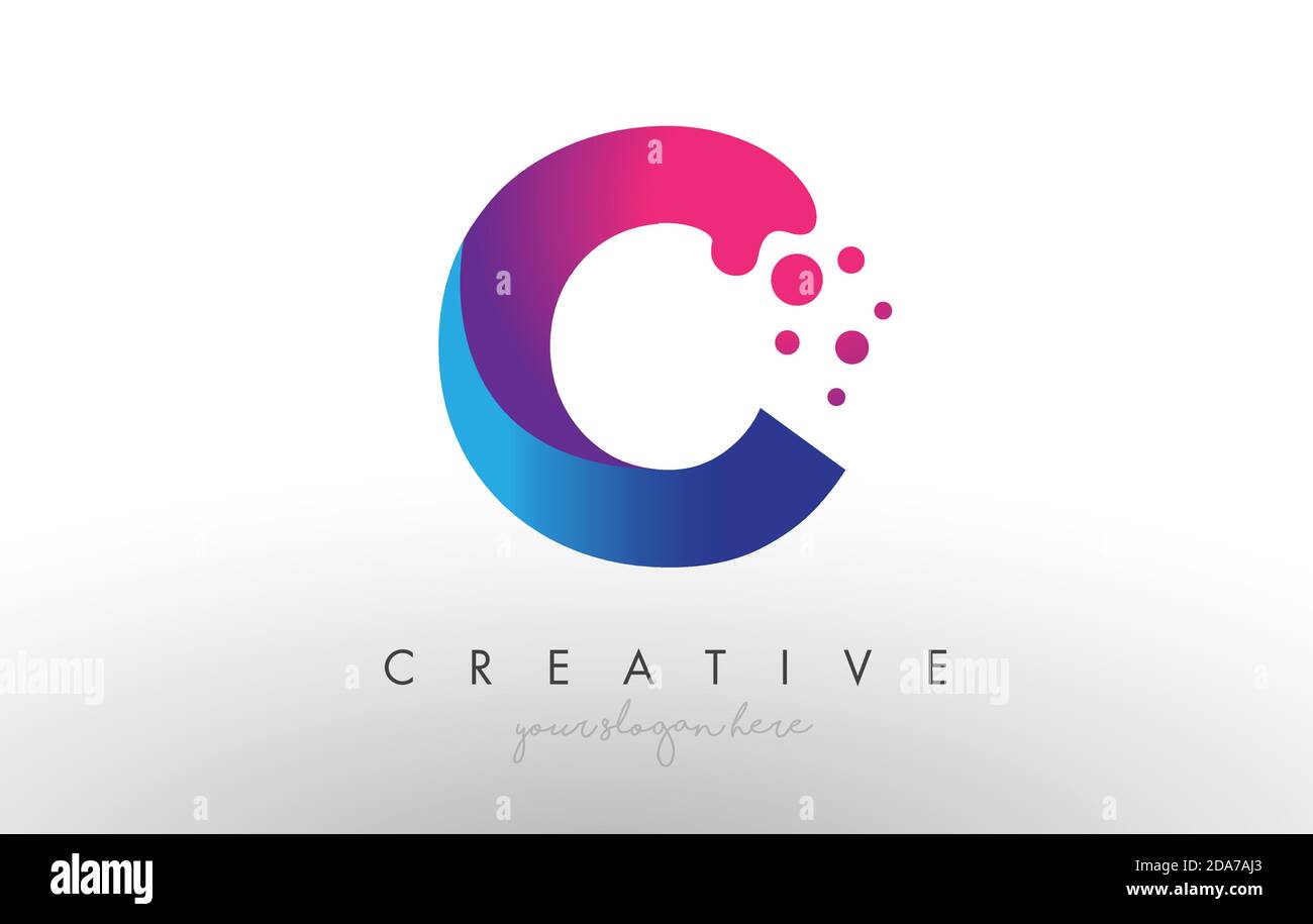 C Letter Design with Creative Dots Bubble Circles and Blue Pink Colors ...