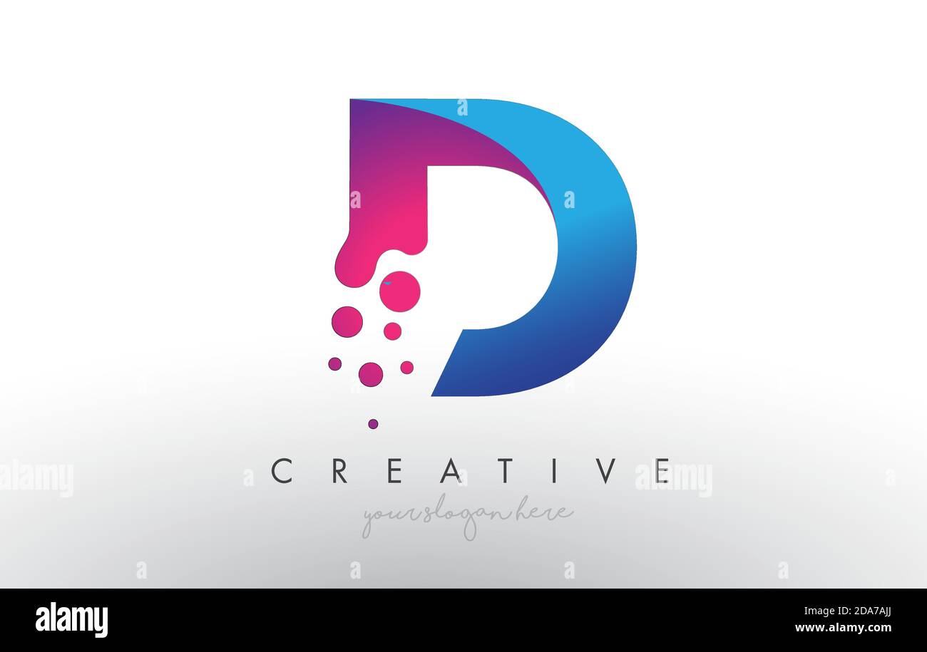 D Letter Design with Creative Dots Bubble Circles and Blue Pink Colors ...