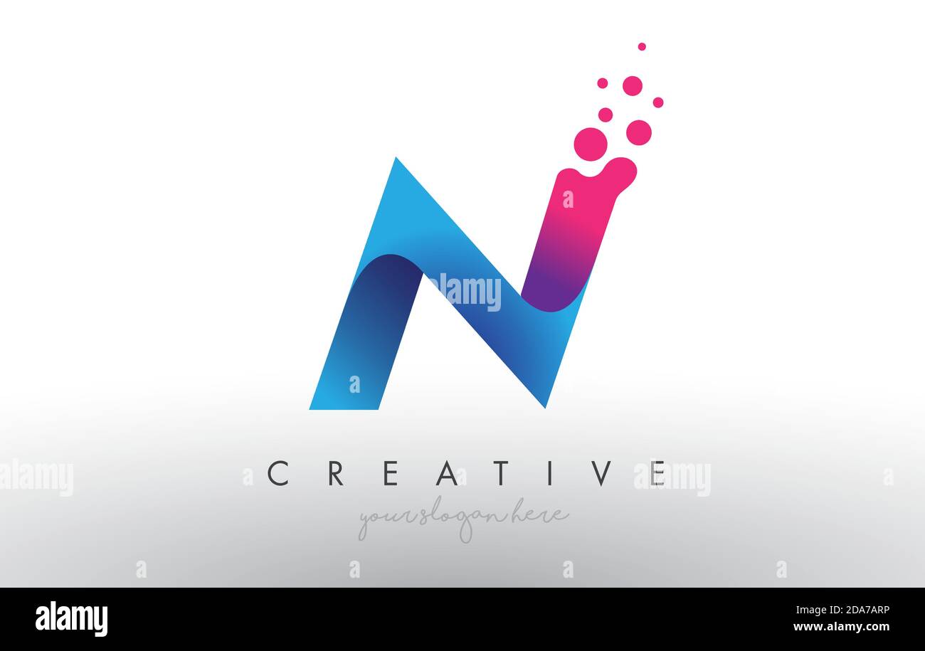 N Letter Design with Creative Dots Bubble Circles and Blue Pink Colors ...