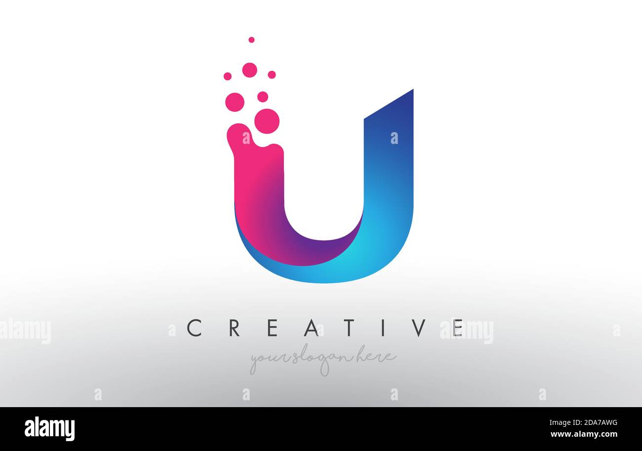 U Letter Design with Creative Dots Bubble Circles and Blue Pink Colors ...