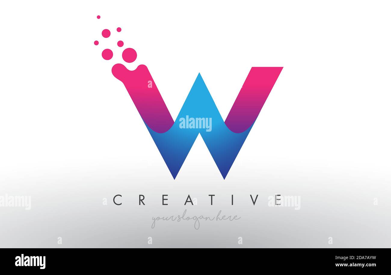 W Letter Design with Creative Dots Bubble Circles and Blue Pink Colors ...