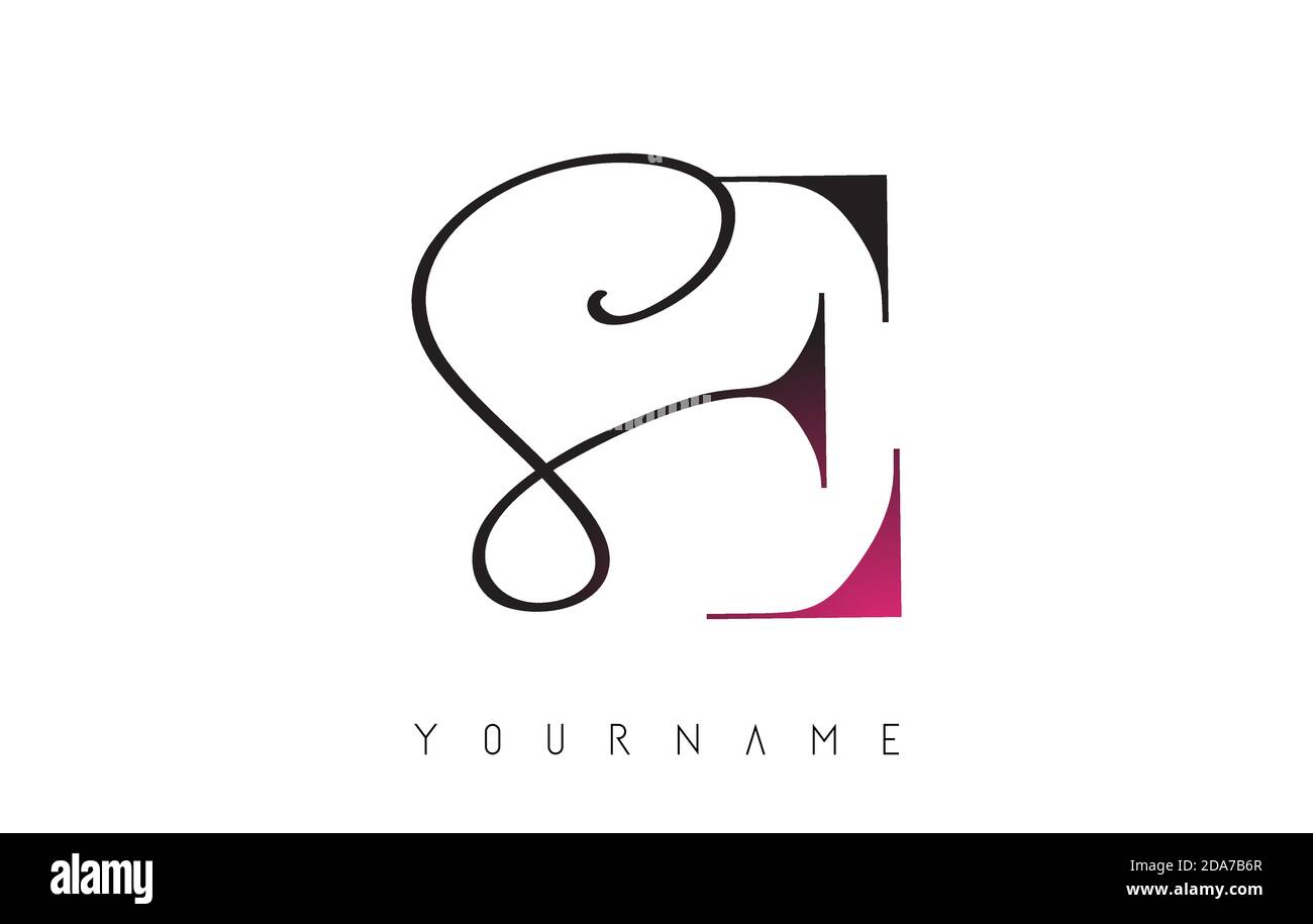 Handwritten SE S E Letters Logo with Pink Colour Touch Concept Design ...