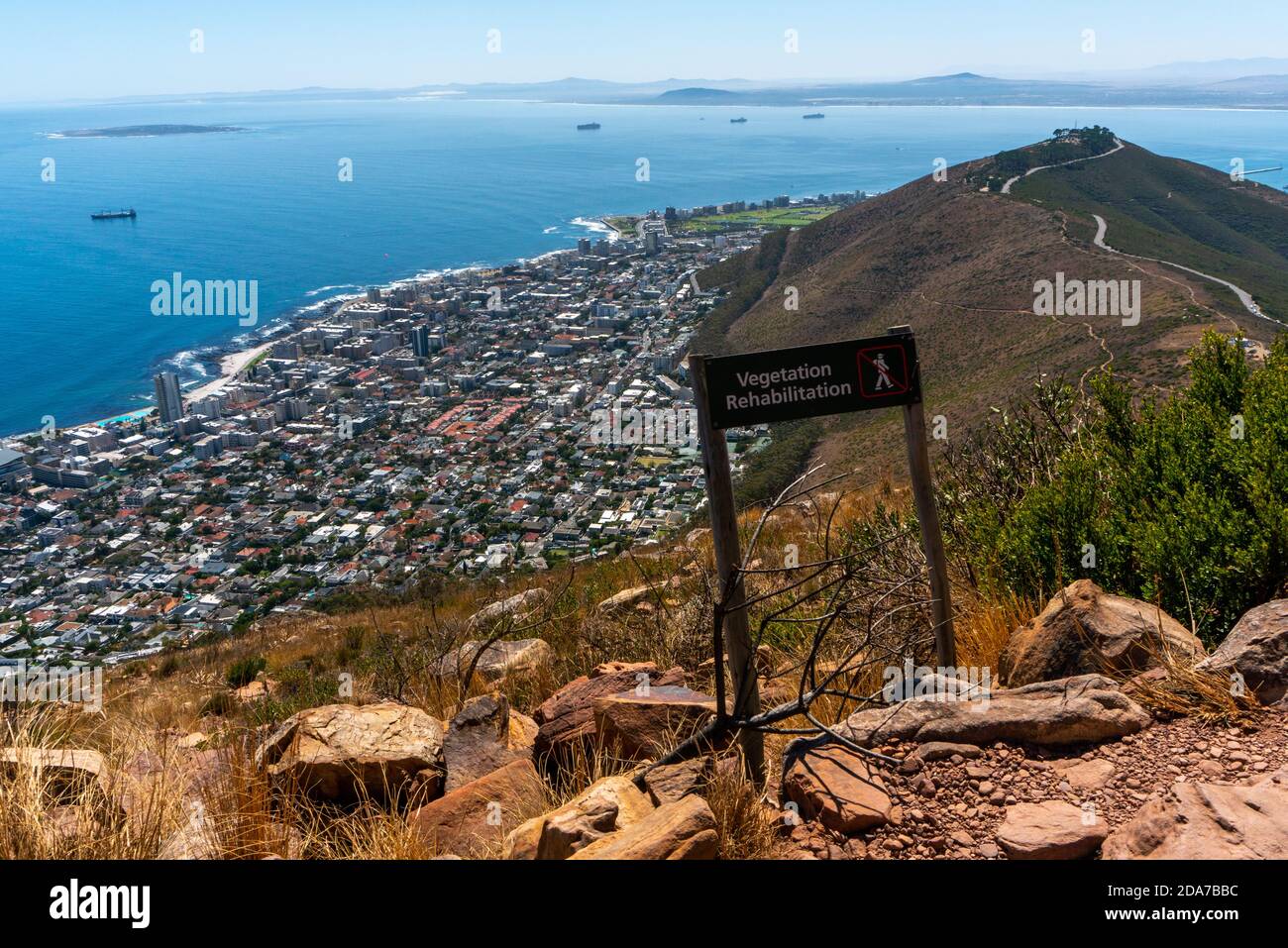 Cape Town, South Africa March 17, 2020 Wooden pole with hiker sign and words. Mountain Lion's