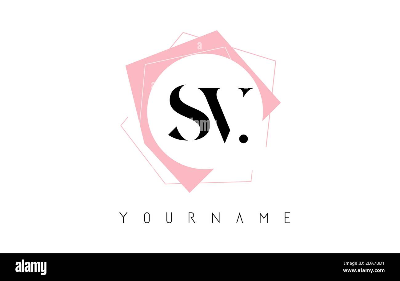 Geometric SV S V Letters with Pastel Pink Color Logo Design with Circle ...