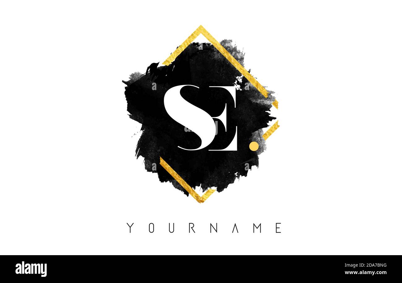 SE S E Letters Logo Design with Black ink Stroke over Golden Square ...