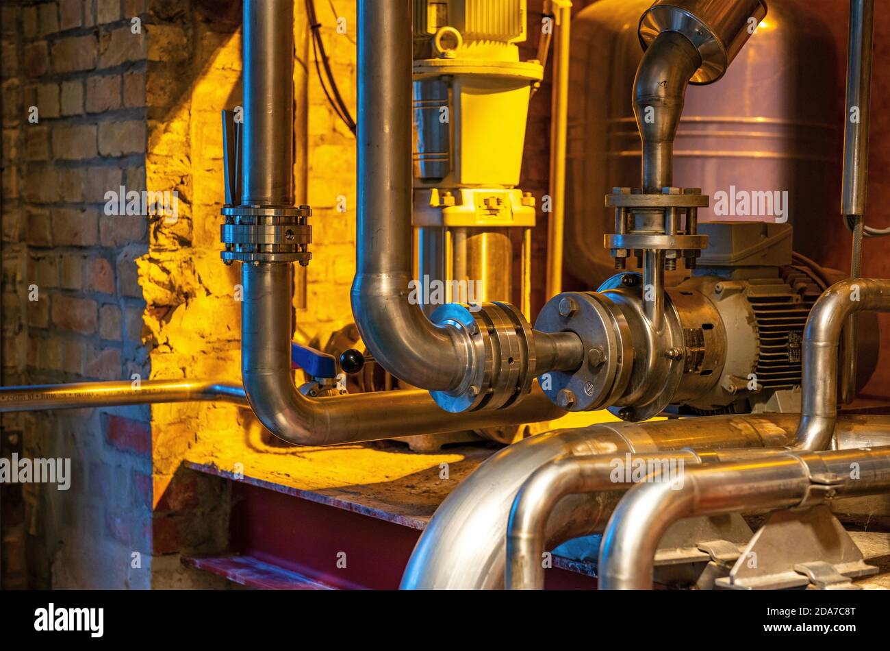 Detail of an underground beer pipeline connecting a brewery with the bottling plant in Bruges, Belgium. Stock Photo