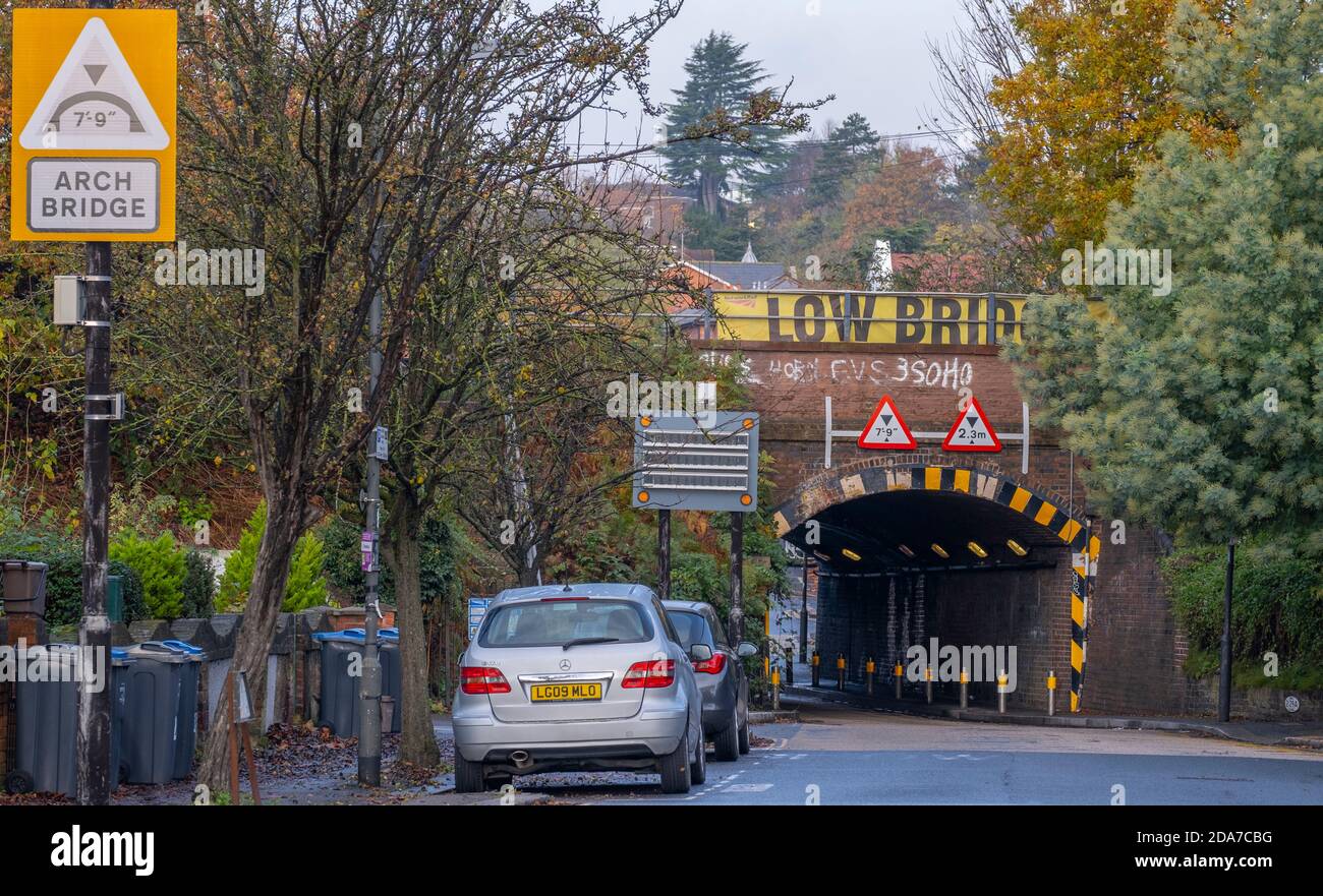 Low railway bridge warning signs hires stock photography and images