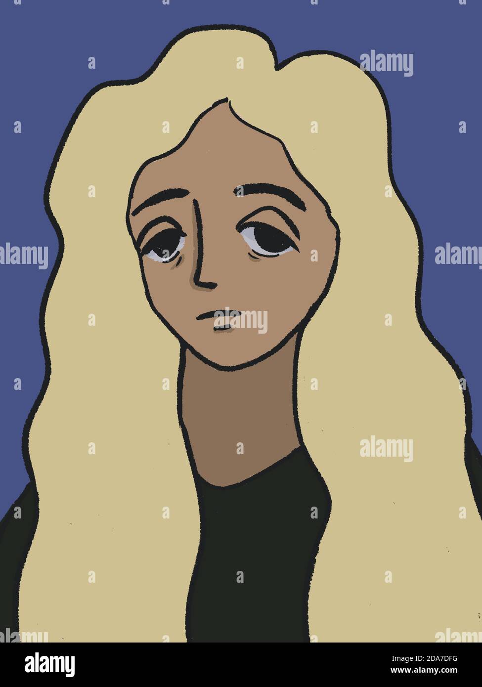 blonde hair girl portrait drawing illustration Stock Photo