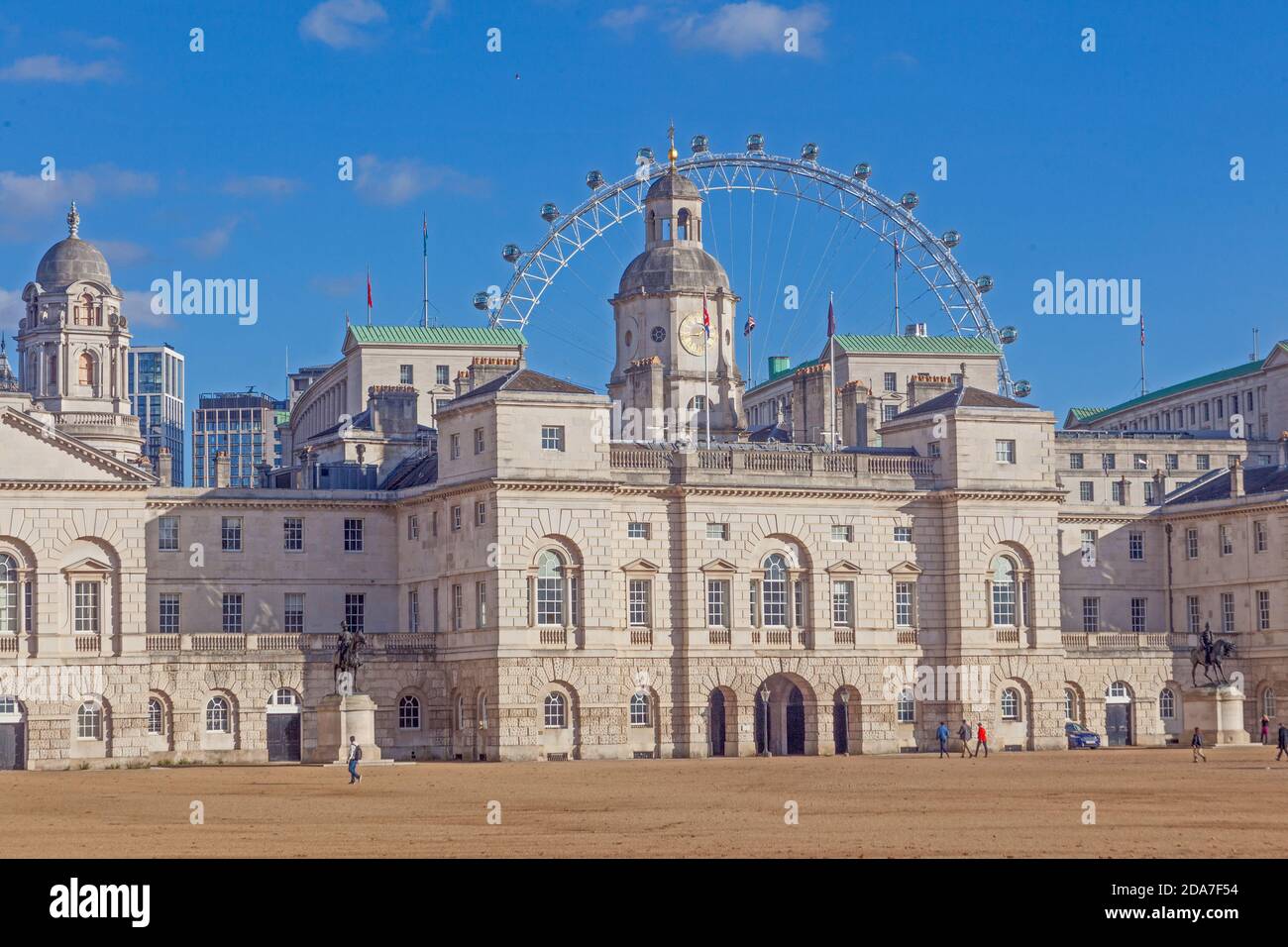 London, Westminster. Horse Guards Parade, showing the ceremonial parade ground, and William Kent's 18th century buildings on Whitehall. Stock Photo