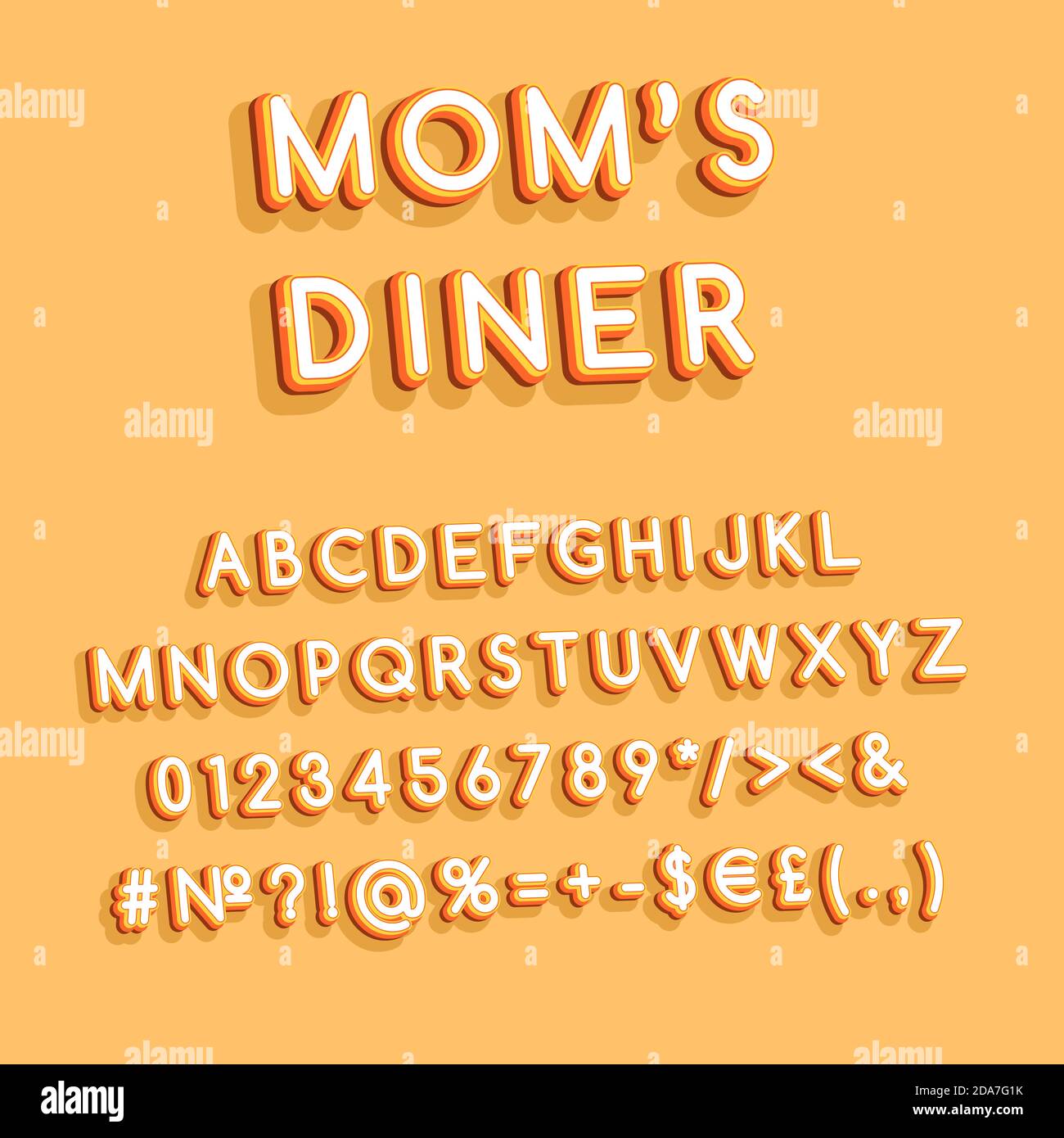 Moms dinner vintage 3d vector alphabet set Stock Vector