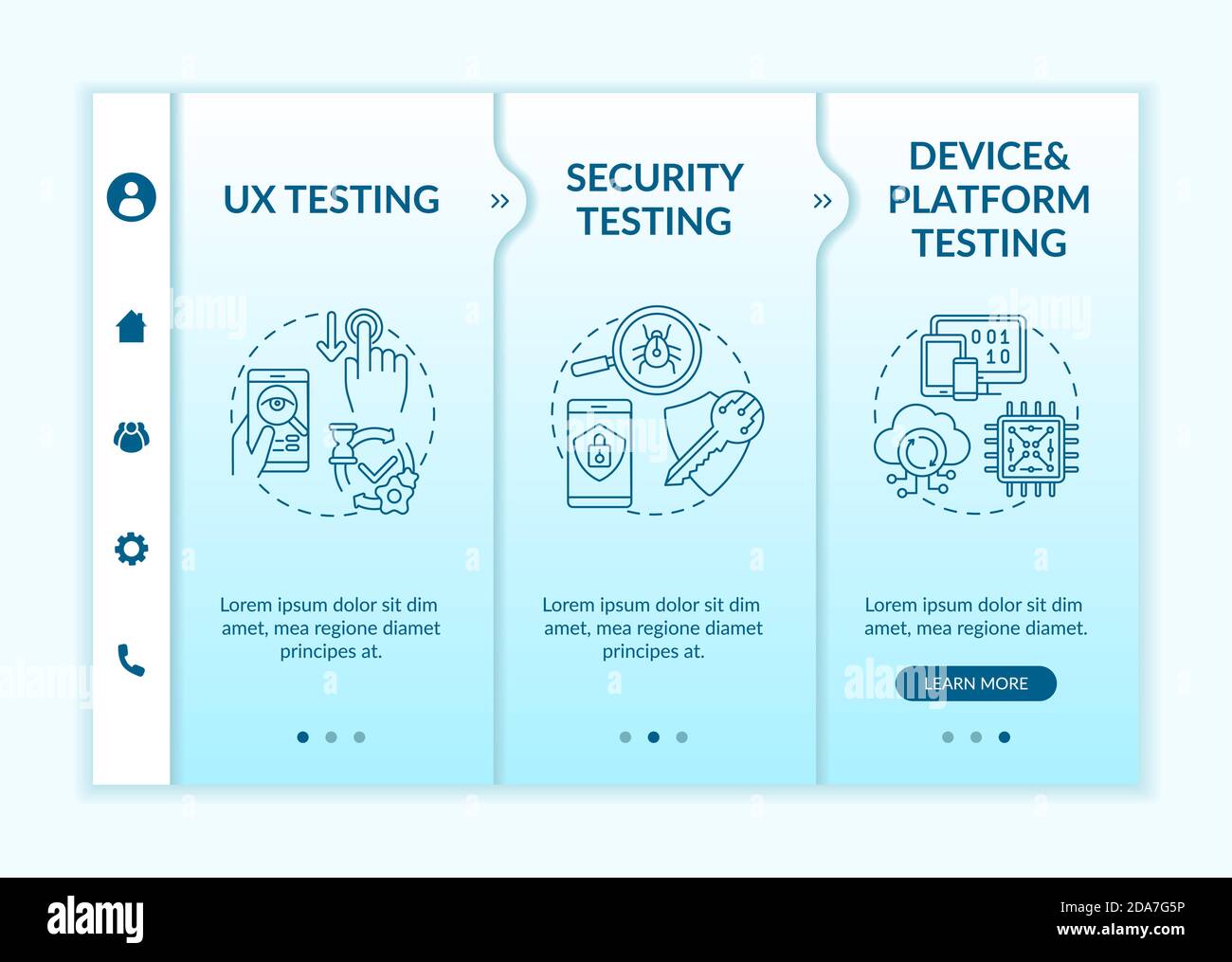 App testing components onboarding vector template Stock Vector